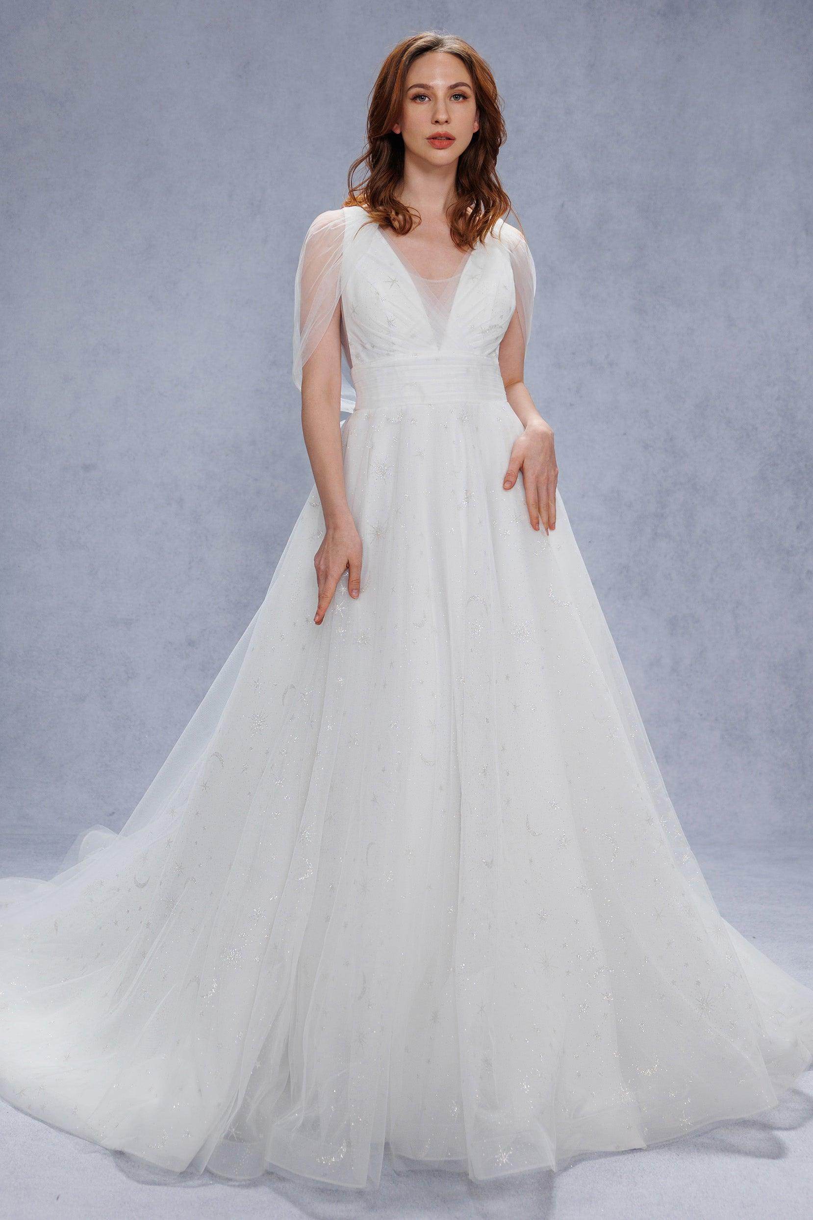 A-Line Court Train Glitter Wedding Dress CW3333 - COCOMELODY